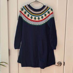 Cozy Blue Knit Dress with Festive Pattern